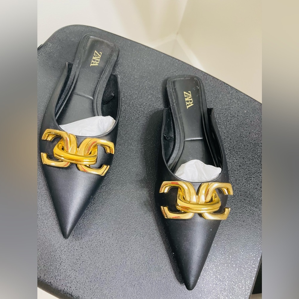 Black mules and gold like new ,1 use